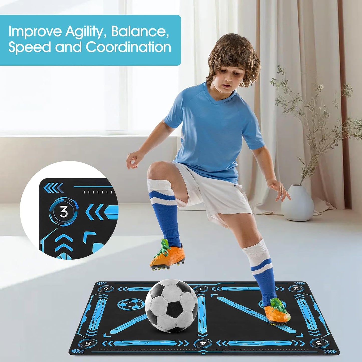 Soccer Training Mat, Football Footstep Mat, Footstep Equipment for All Levels and Ages to Improve Speed, Good Gift for Football Lover