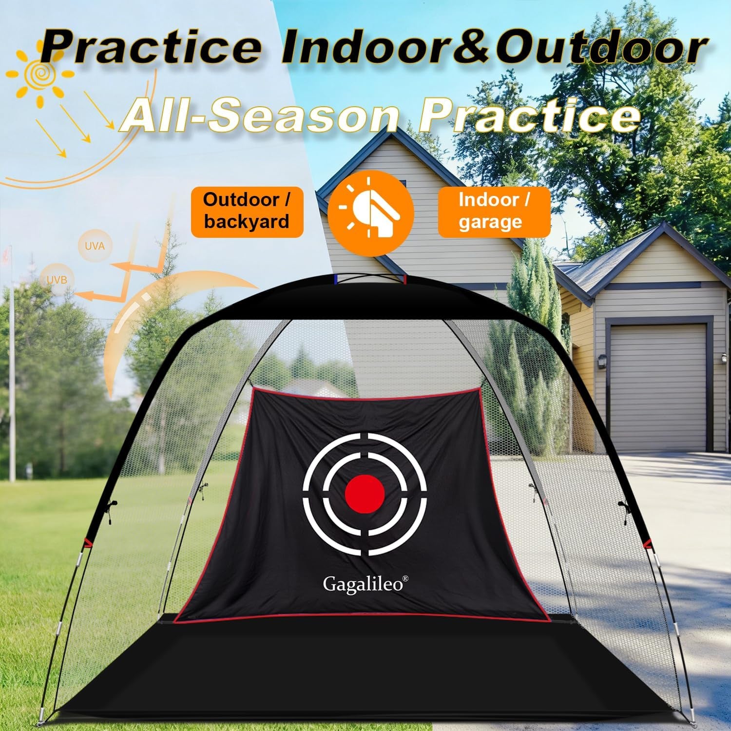 Golf Net: Backyard Driving Real Golf Ball Practice Hitting Training by Turf Mat Target Indoor Outdoor Chipping Swing Gift for Golfers Dad Husband Men
