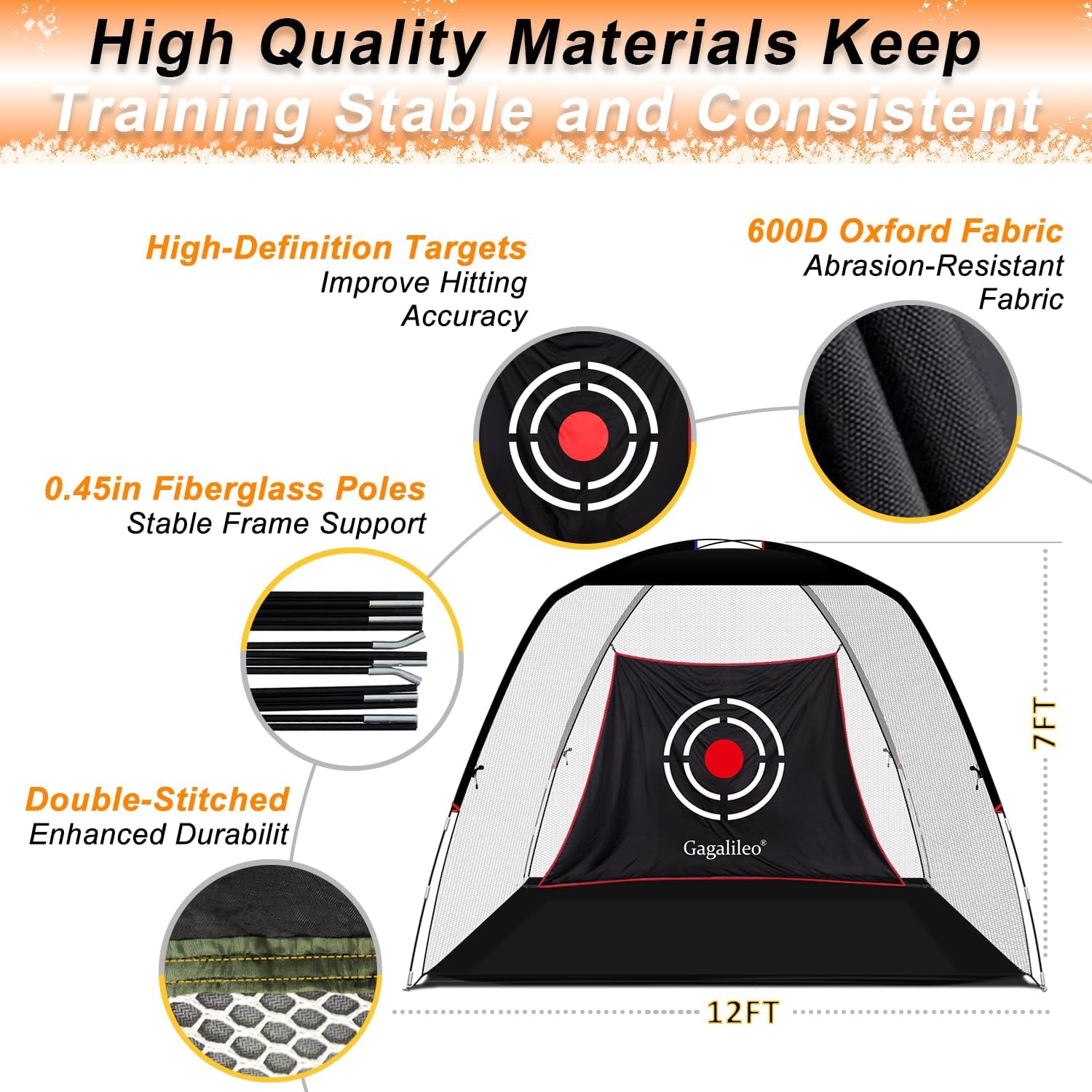 Golf Net: Backyard Driving Real Golf Ball Practice Hitting Training by Turf Mat Target Indoor Outdoor Chipping Swing Gift for Golfers Dad Husband Men