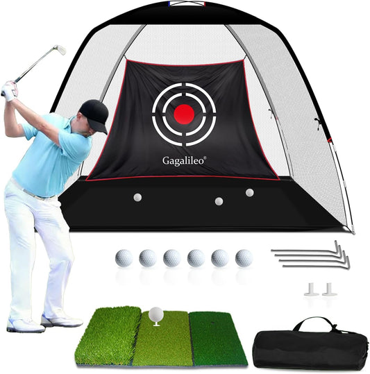 Golf Net: Backyard Driving Real Golf Ball Practice Hitting Training by Turf Mat Target Indoor Outdoor Chipping Swing Gift for Golfers Dad Husband Men